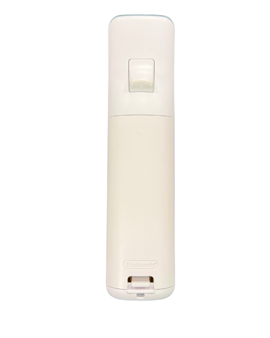Back view of white Nintendo Wii Remote controller original gaming accessory