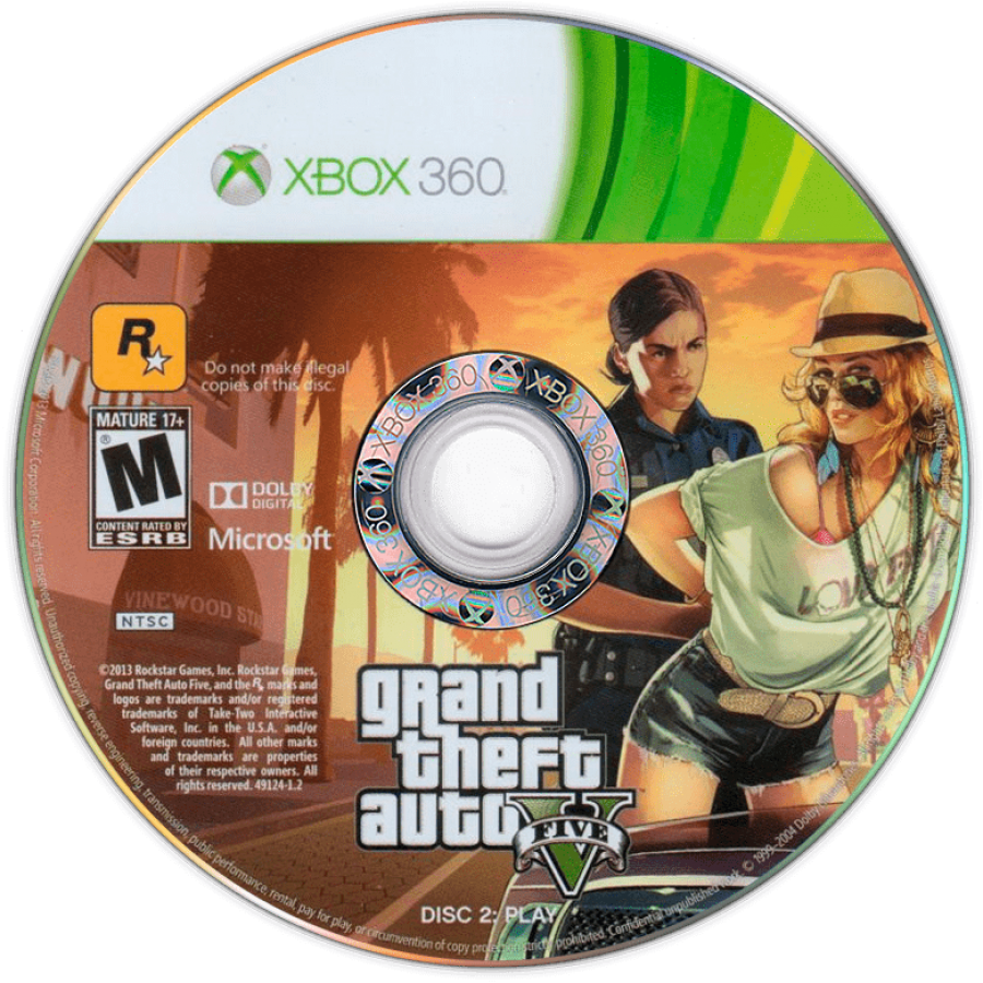 Grand Theft Auto V disc 2 for Xbox 360 (X360) open-world action-adventure video game