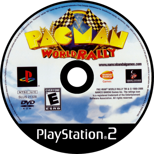Pac-Man World Rally for PlayStation 2 kart racing video game featuring Pac-Man and Namco characters colorful tracks arcade style racing power ups and fast paced family friendly competition experience disc