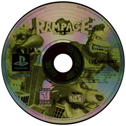 Rampage: World Tour disc for PlayStation 1 (PS1) arcade action video game
