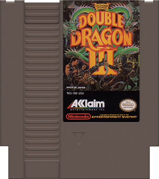 Double Dragon III The Sacred Stones NES Nintendo Entertainment System beat em up side scrolling brawler martial arts combat co op multiplayer arcade style Technos Japan retro 8 bit gaming cartridge video game title cartridge