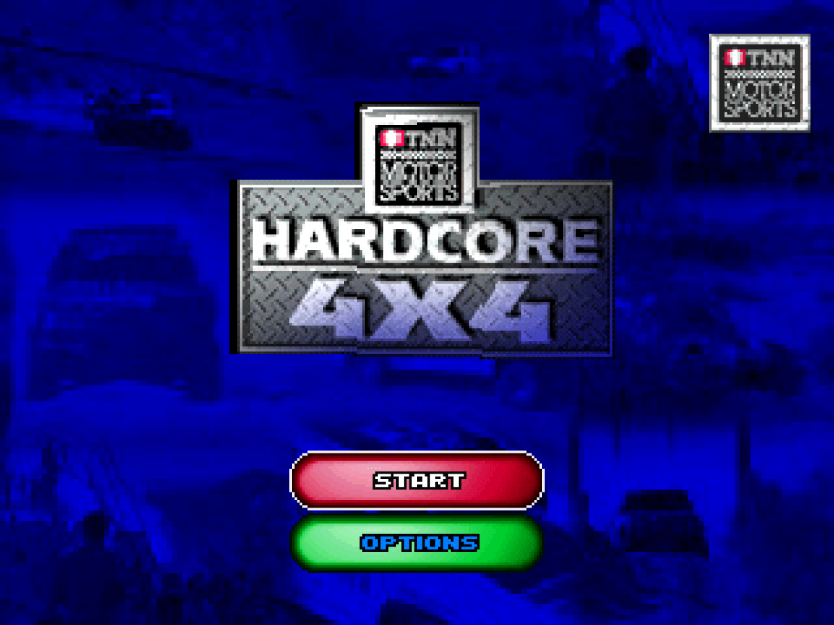 TNN Motorsports Hardcore 4X4 start screen for PlayStation 1 (PS1) off-road racing video game