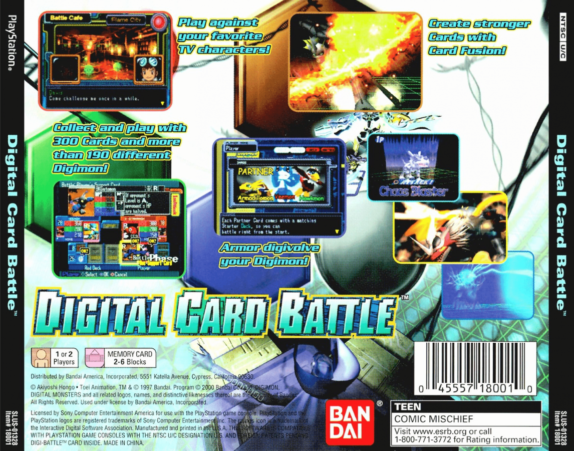 Digimon: Digital Card Battle back of case for PlayStation 1 (PS1) retro video game