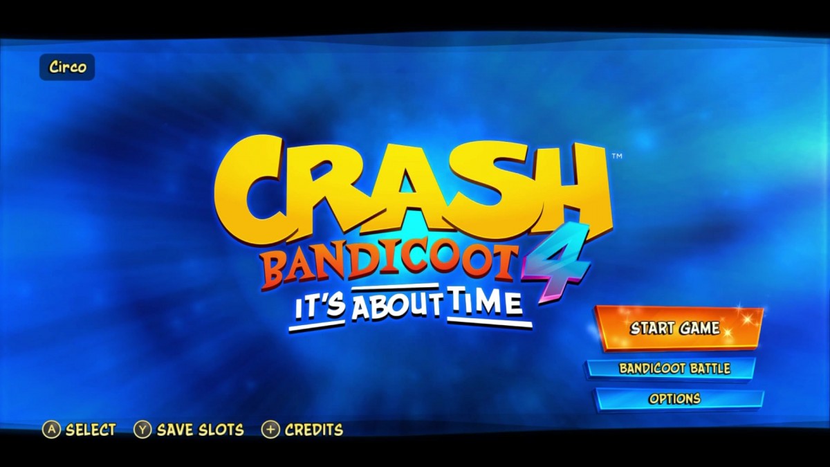 Crash Bandicoot 4: It's About Time title screen for Nintendo Switch (NS) video game