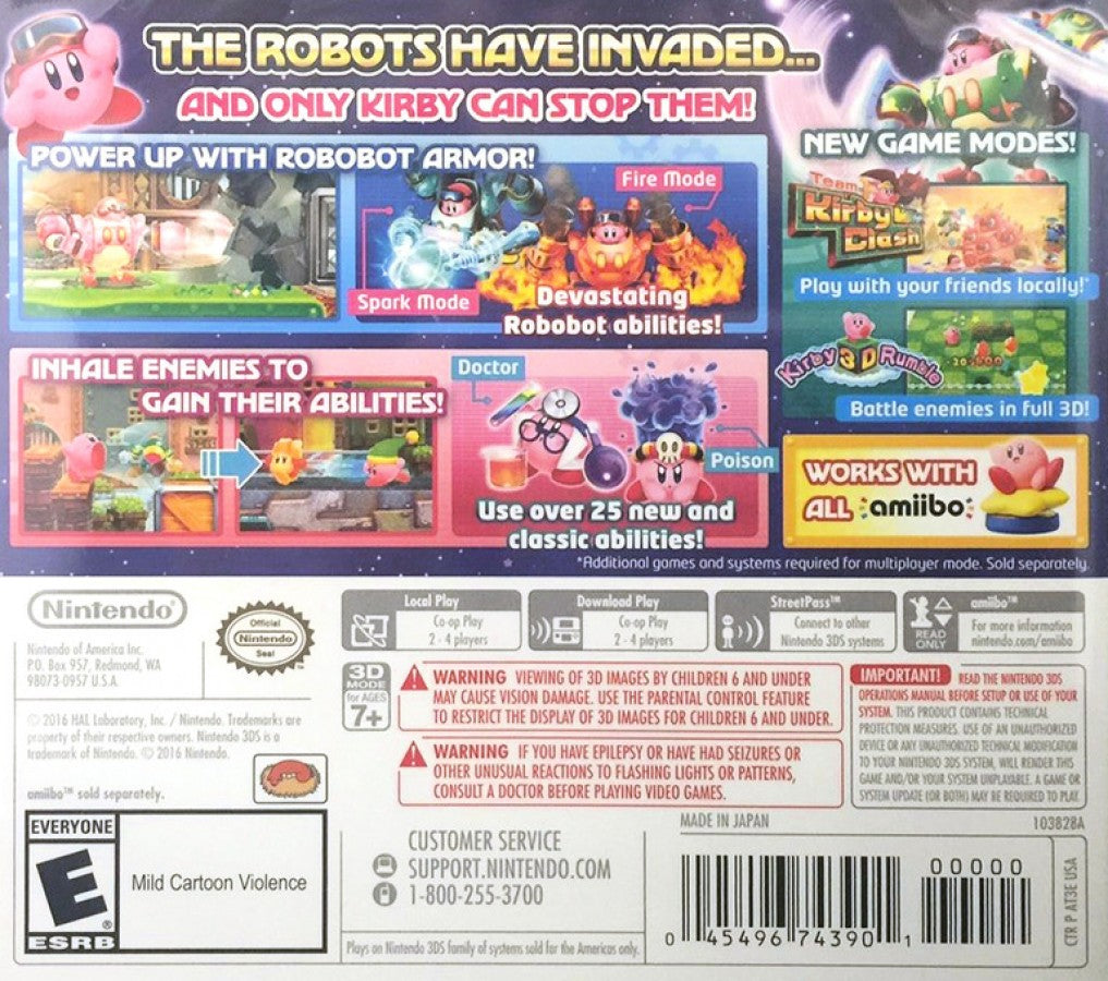 Kirby: Planet Robobot back cover art for Nintendo 3DS (3DS) video game