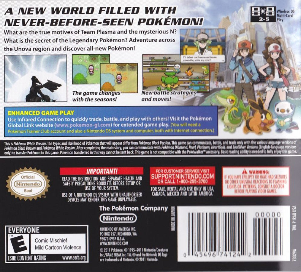 Pokémon: White back of case for Nintendo DS (DS) Pokémon RPG adventure video game