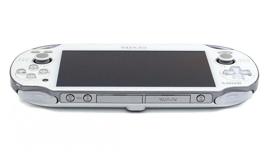 PlayStation Vita 1000 system in white featuring OLED screen and portable handheld gaming design