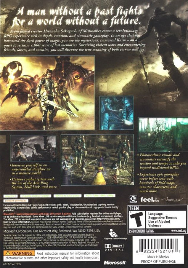 Lost Odyssey back of case for Xbox 360 (X360) role-playing video game