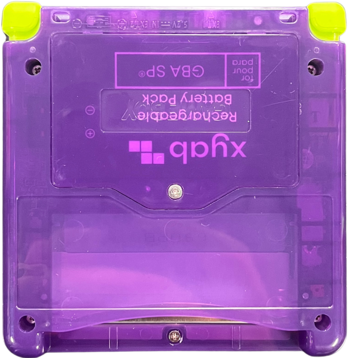 Retro GBA SP custom shell IPS mod inspired design featuring upgraded Nintendo handheld gaming console aesthetic vibrant custom housing backlit IPS display rechargeable clamshell portable system nostalgic retro gaming hardware presentation back shell