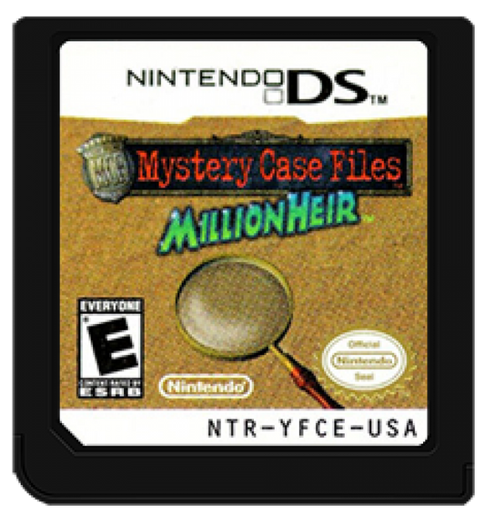 Mystery Case Files MillionHeir Nintendo DS video game, hidden object puzzle gameplay, mystery investigation, handheld console title cartridge