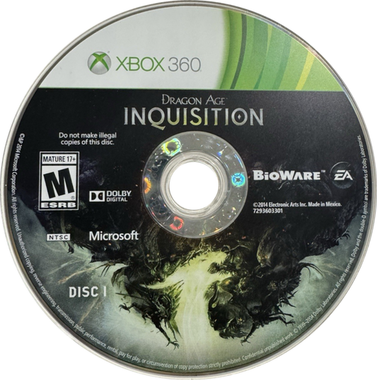Dragon Age: Inquisition disc 1 for Xbox 360 (X360) action role-playing video game
