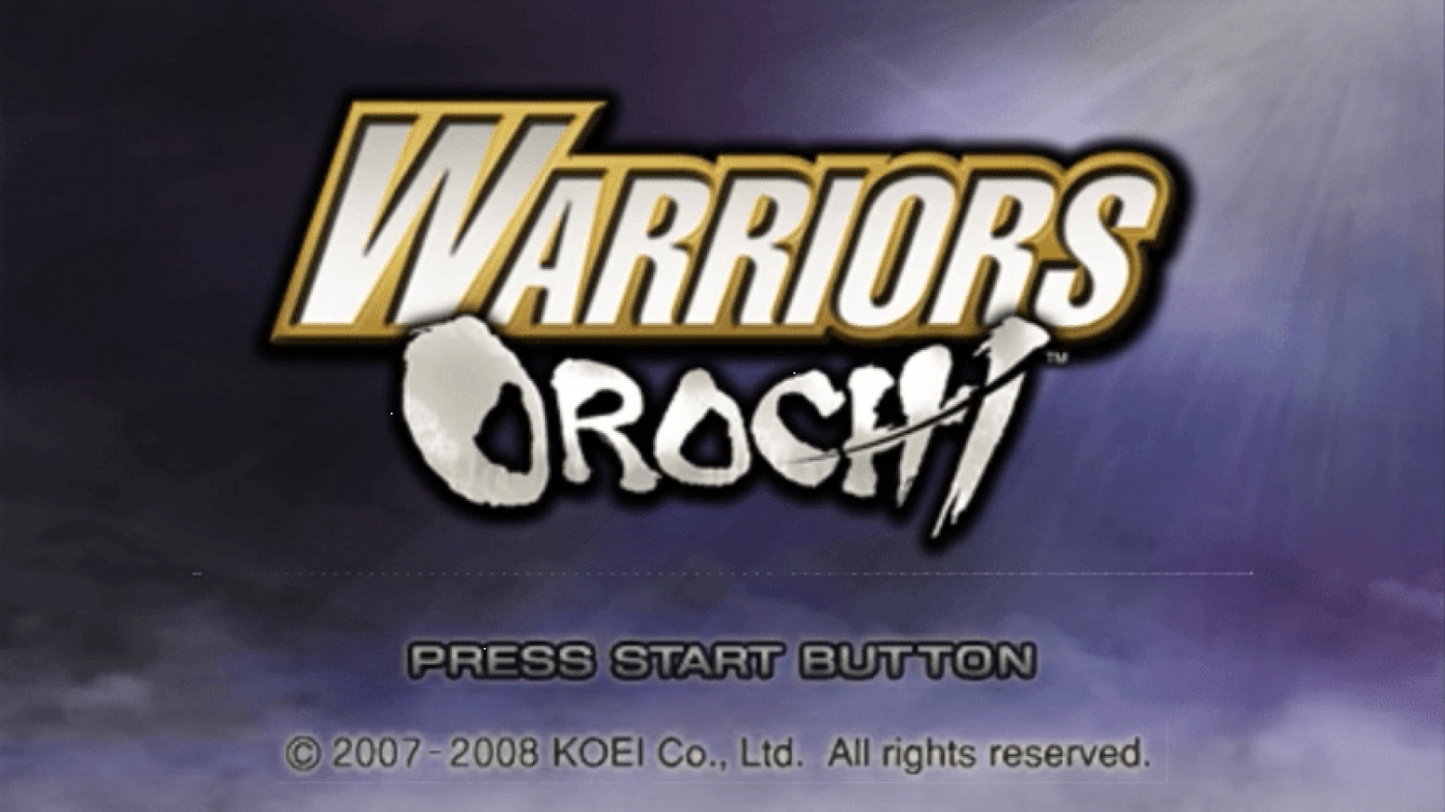 Warriors Orochi title screen for Playstation Portable (PSP) action video game.