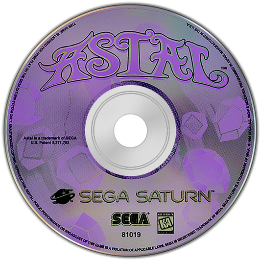 Astal Sega Saturn side scrolling platformer action game colorful hand drawn graphics fantasy adventure Sega AM1 character Astal platforming combat retro Saturn game Sega Saturn software video game title disc