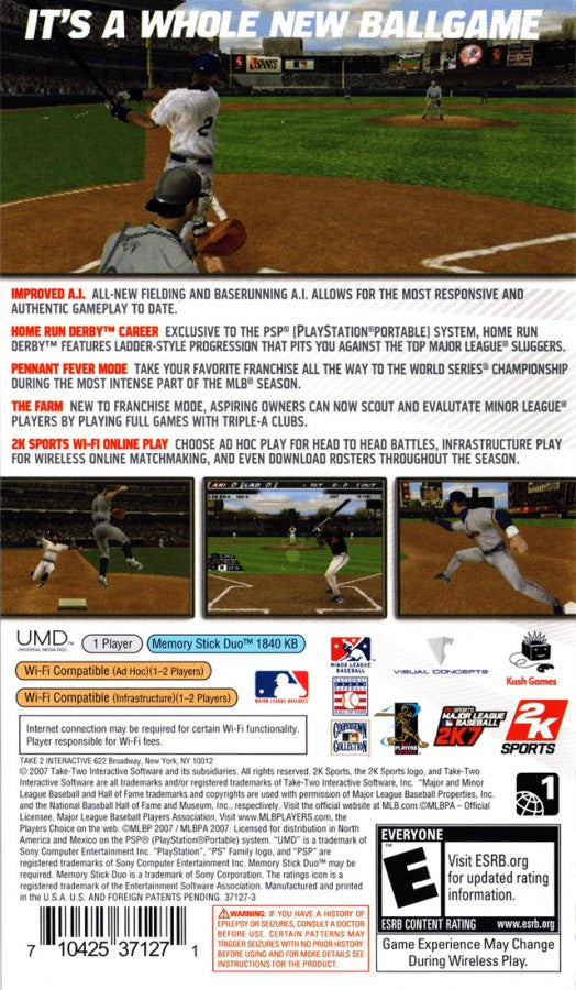 Major League Baseball 2K7 back of case for PlayStation Portable (PSP) baseball sports video game