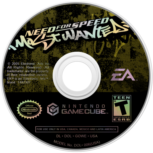 Need for Speed: Most Wanted for Nintendo GameCube (GC) at Gamers INC, featuring the high-stakes illegal street racing hit that challenges you to outrun the most aggressive police chases in the series as you climb the "Blacklist" of the underground's elite drivers, utilizing intense pursuit evasion tactics, deep car customization, and cinematic open-world gameplay to become the most wanted racer in Rockport City disc