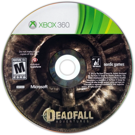 Deadfall Adventures first person action adventure video game featuring pulp style treasure hunting fast paced shooting ancient ruins puzzles and an Indiana Jones inspired cinematic gameplay experience disc