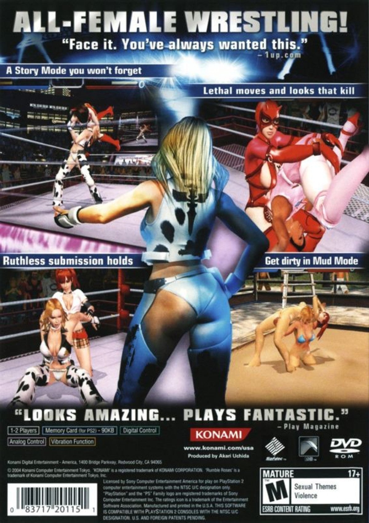 Rumble Roses – PlayStation 2 (PS2) video game back of case, all female wrestling fighting game.