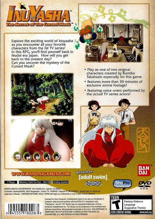 Inuyasha: The Secret of the Cursed Mask back cover art for PlayStation 2 (PS2) video game