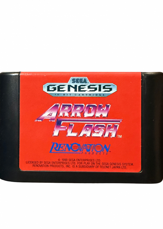 Arrow Flash Sega Genesis video game cartridge classic 16 bit shoot em up action game for retro gaming collectors Sega fans vintage video game enthusiasts Genesis game collection classic video games and retro gaming fans cartridge