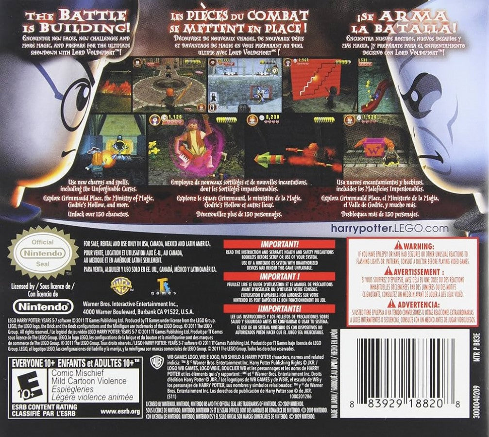 LEGO Harry Potter Years 5-7 for Nintendo 3DS action adventure game featuring Hogwarts spells puzzles and characters from the final Harry Potter films LEGO style gameplay back cover