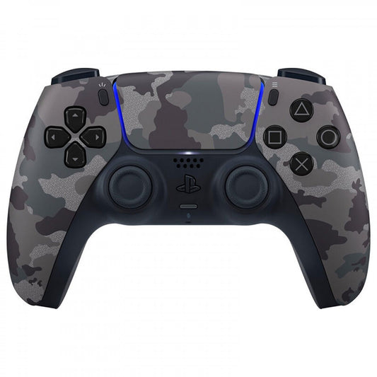 PlayStation 5 DualSense Wireless Controller New Gray Camo official accessory immersive gaming haptic feedback adaptive triggers built-in microphone create button front of controller