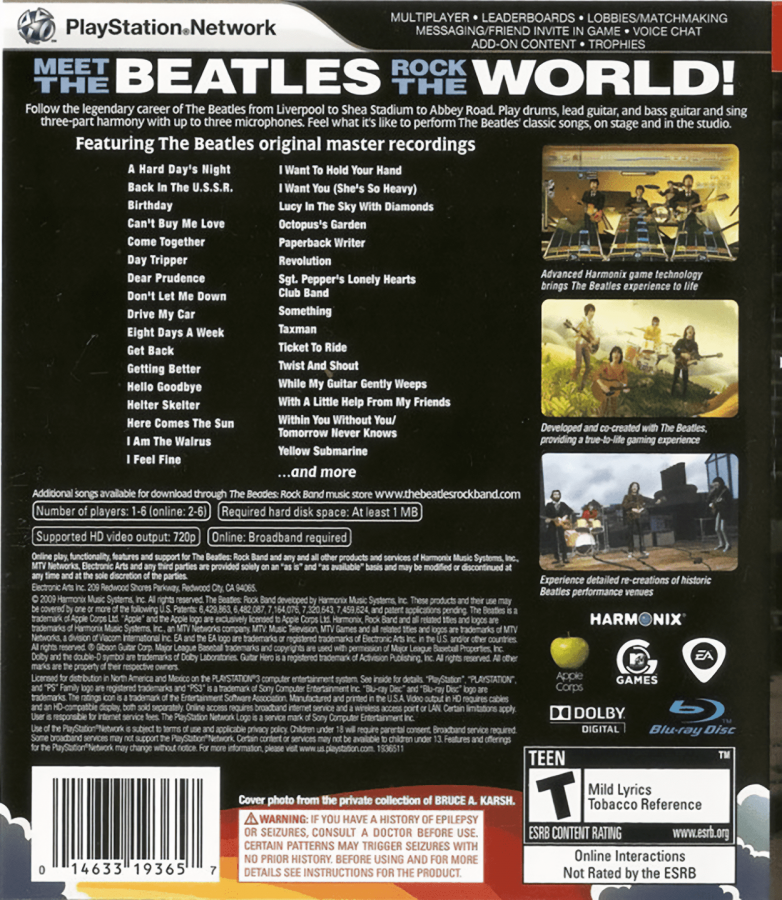 The Beatles Rock Band back cover art for PlayStation 3 PS3 video game