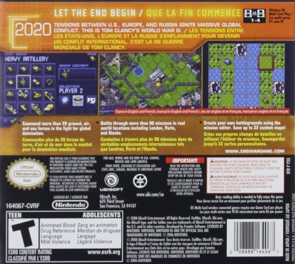 Tom Clancy's EndWar back of case for Nintendo DS (DS) real-time tactics video game
