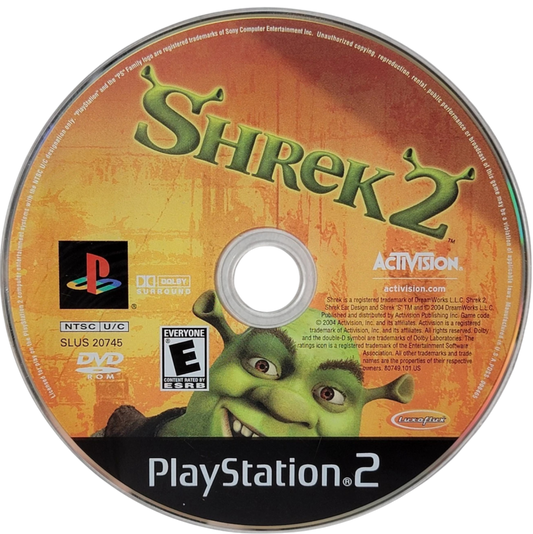 Shrek 2 – PlayStation 2 (PS2) video game disc, action-adventure platformer game.