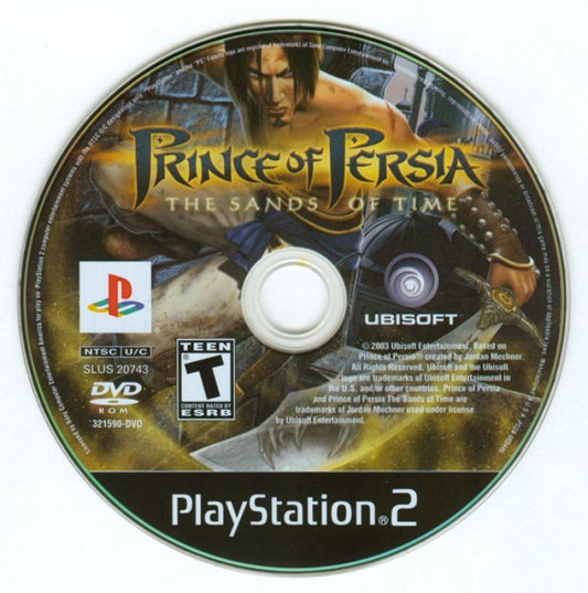 Prince of Persia: The Sands of Time disc cover art for PlayStation 2 (PS2) video game.