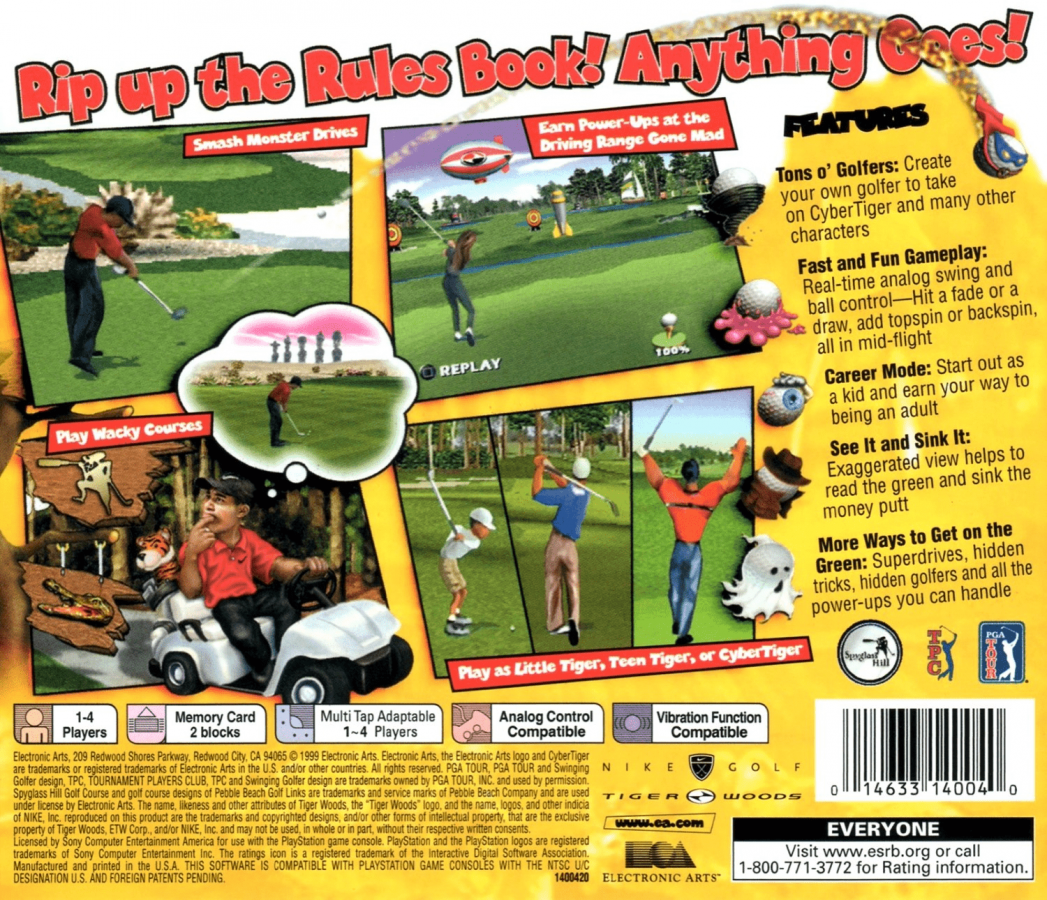 CyberTiger back of case for PlayStation 1 PS1 retro golf video game