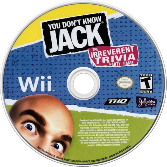 You Don't Know Jack game for the Nintendo Wii featuring trivia party gameplay with fast paced quiz questions humorous commentary multiplayer modes and interactive answering mechanics using Wii controllers disc