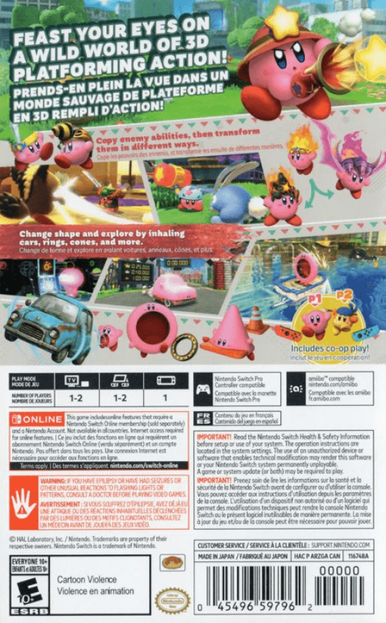 Kirby and the Forgotten Land back of box for Nintendo Switch (NS) video game