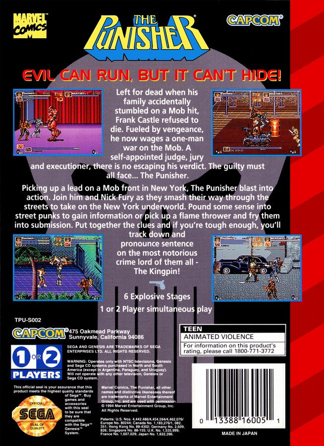 The Punisher back cover art for Sega Genesis GEN video game