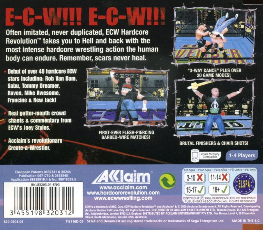ECW Hardcore Revolution back cover art for Sega Dreamcast (DC) video game