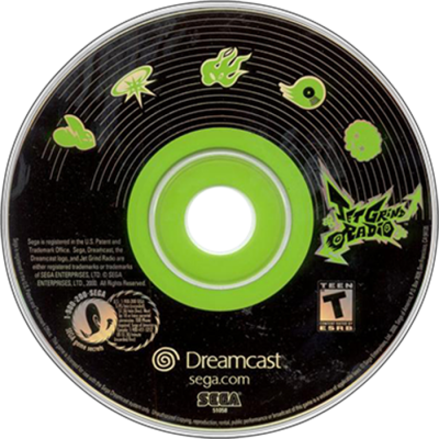 Jet Grind Radio Dreamcast featuring cel-shaded street skating gameplay with graffiti art and urban city style disc