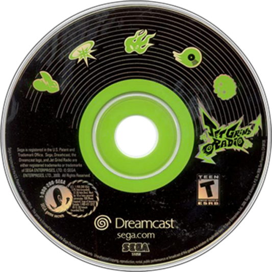 Jet Grind Radio Dreamcast featuring cel-shaded street skating gameplay with graffiti art and urban city style disc