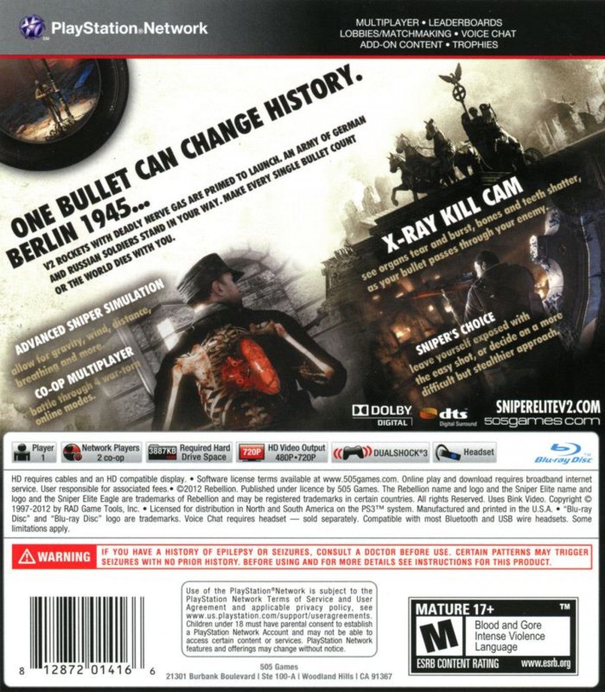 Sniper Elite V2 back cover art for PlayStation 3 (PS3) video game
