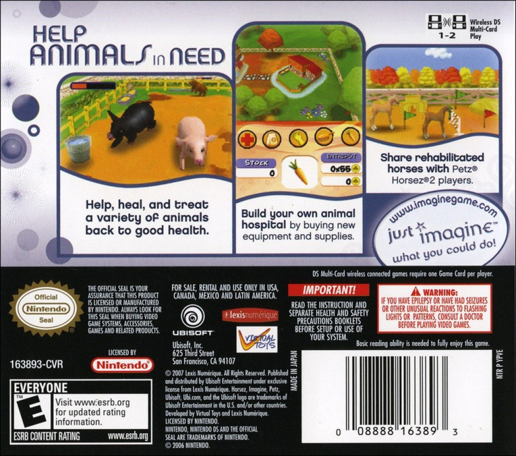 Imagine: Animal Doctor back of case for Nintendo DS (DS) pet care simulation video game