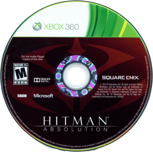 Hitman Absolution Xbox 360 game featuring stealth assassination gameplay and cinematic action missions Front Cover Disc art
