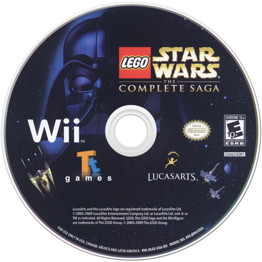 LEGO Star Wars The Complete Saga Wii game featuring family-friendly action adventure gameplay, cooperative play, and the full classic Star Wars saga in LEGO form disc