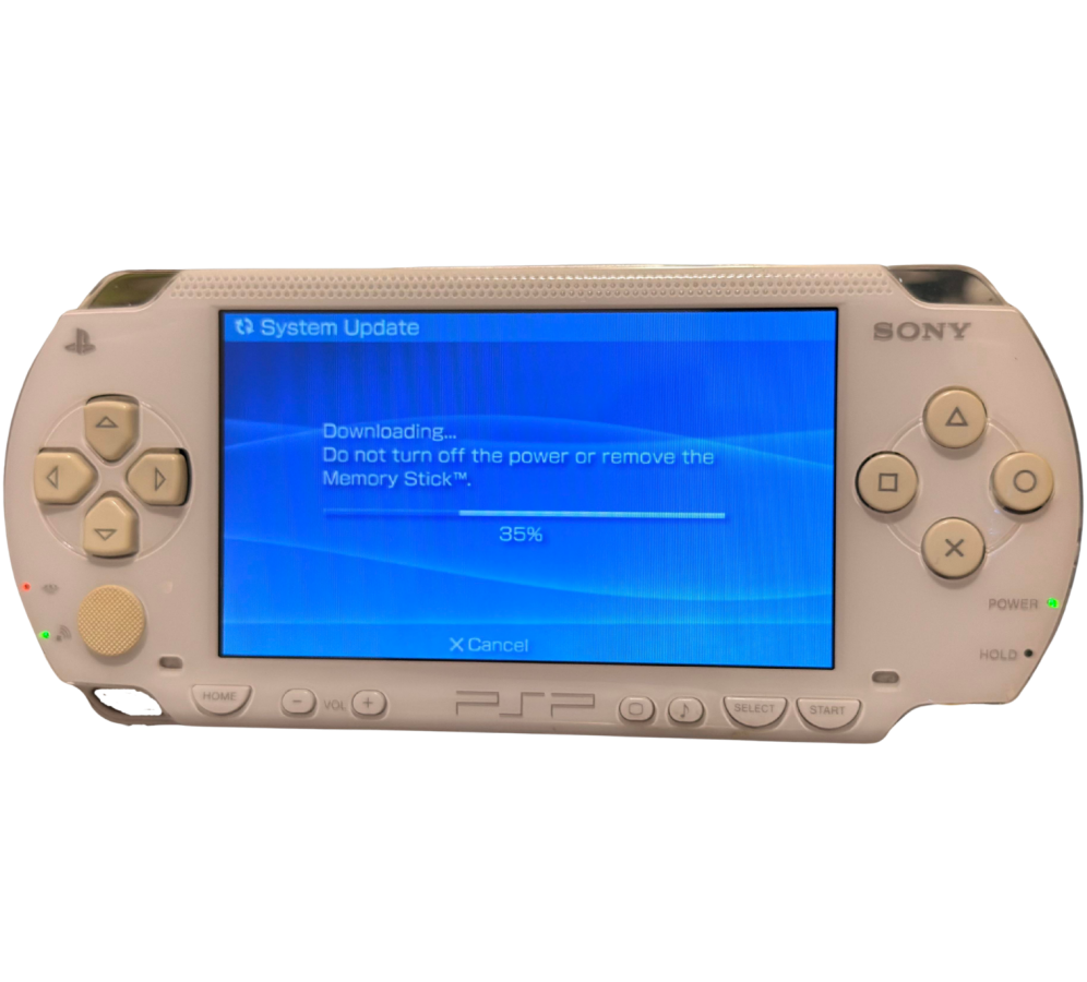 Japanese PSP 1000 White inspired design featuring classic handheld gaming console aesthetic sleek white finish portable PlayStation entertainment system widescreen display iconic Sony hardware multimedia capabilities and gaming nostalgia presentation front on