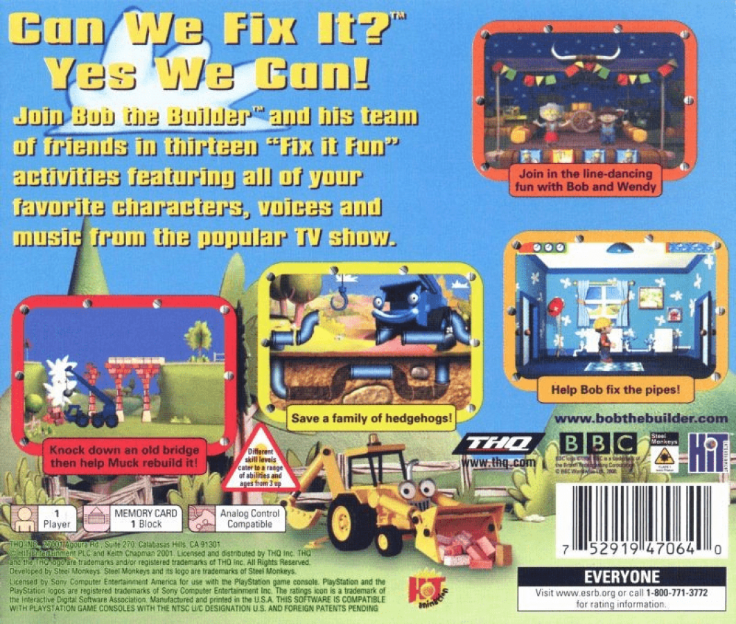 Bob the Builder: Can We Fix It? back of case for PlayStation 1 (PS1) retro video game