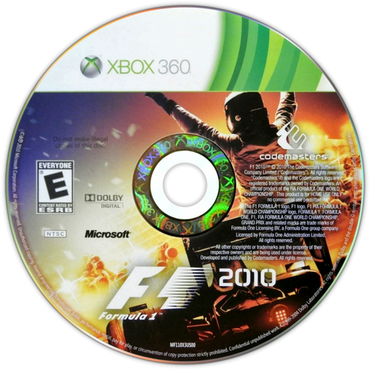 F1 2010 disc art for Xbox 360 (X360) Formula One racing video game