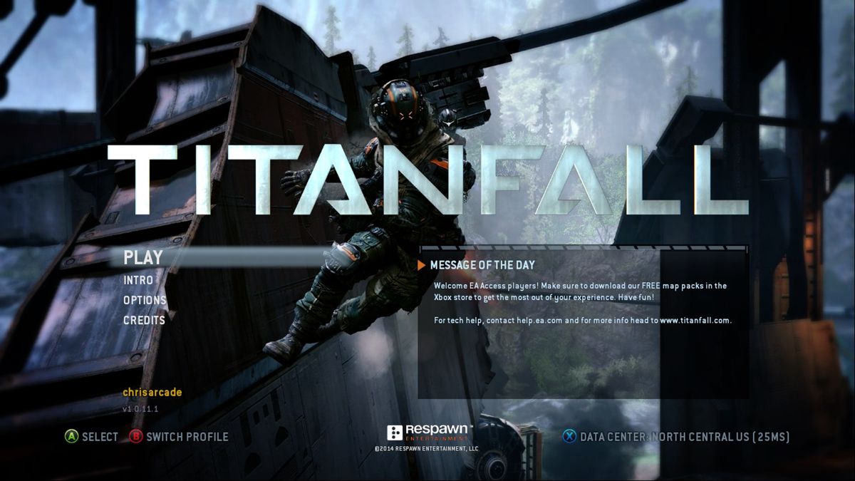 Titanfall – Xbox One (XONE) title screen for sci-fi first-person shooter video game