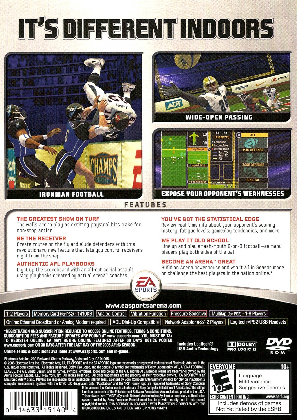 Arena Football PS2 sports football video game back cover art