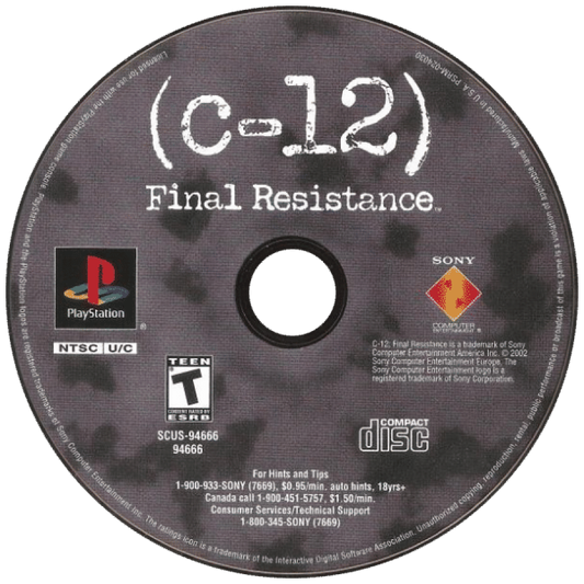 C-12: Final Resistance disc for PlayStation 1 (PS1) retro video game