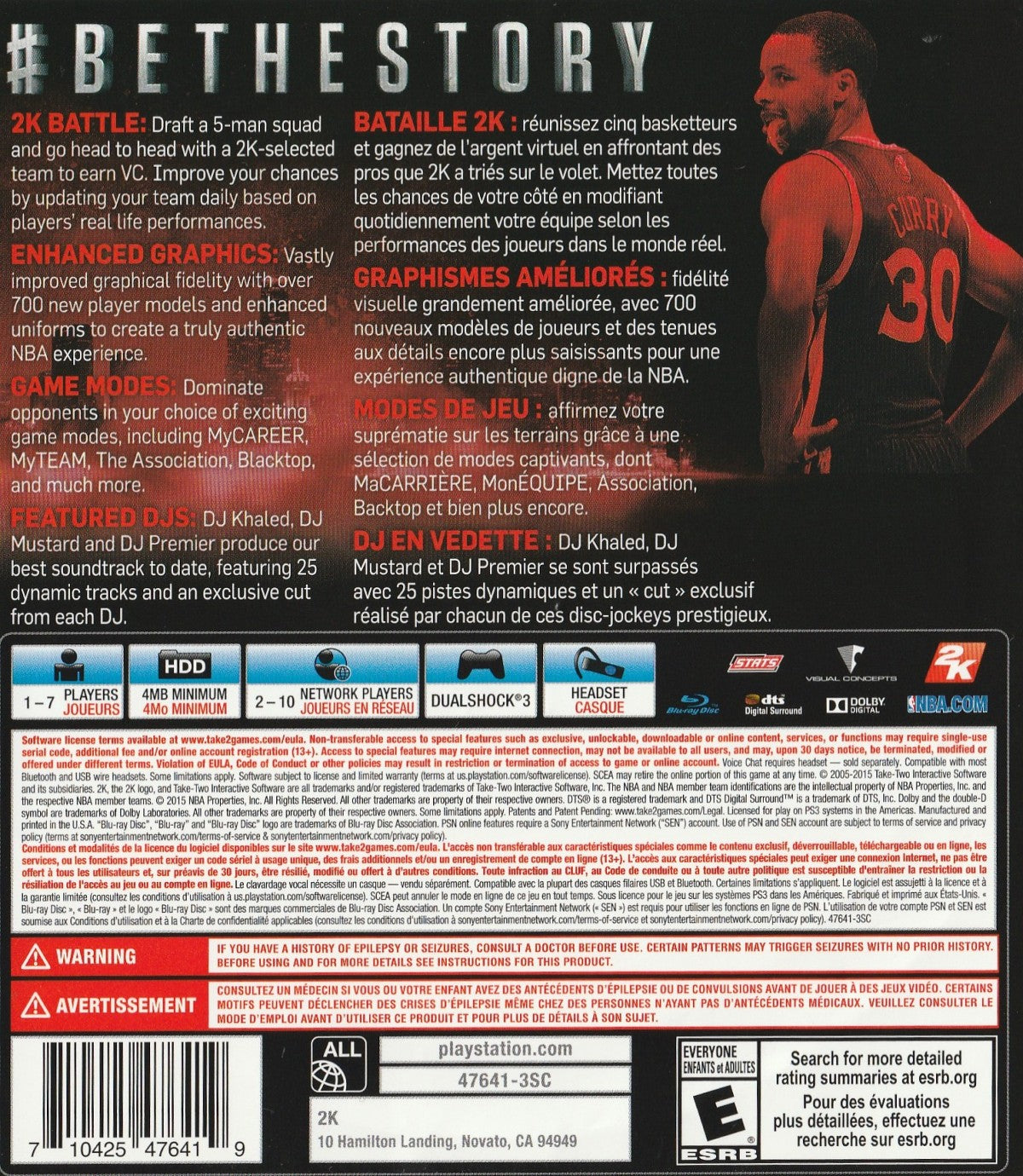 NBA 2K16 PlayStation 3 video game featuring realistic basketball simulation official NBA teams MyCareer MyTeam modes cinematic gameplay presentation and classic sports title for Sony console back cover