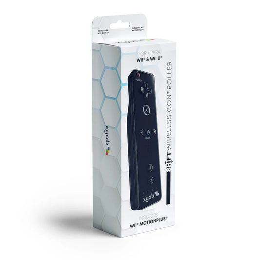 Black XYAB brand Wii Remote with built-in Motion Plus controller compatible with Nintendo Wii