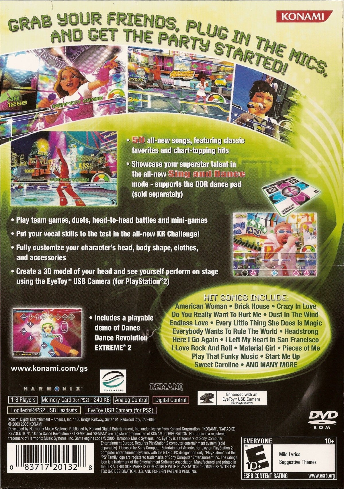 Karaoke Revolution Party back cover art for Playstation 2 (PS2) video game