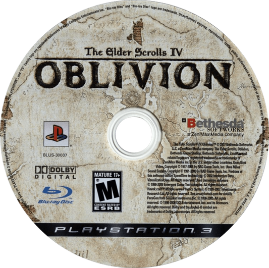 The Elder Scrolls IV: Oblivion disc art for PlayStation 3 (PS3) video game